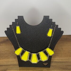 Vibrant Yellow Statement Necklace & Earring Set, Silver Tone, Geometric Jewelry